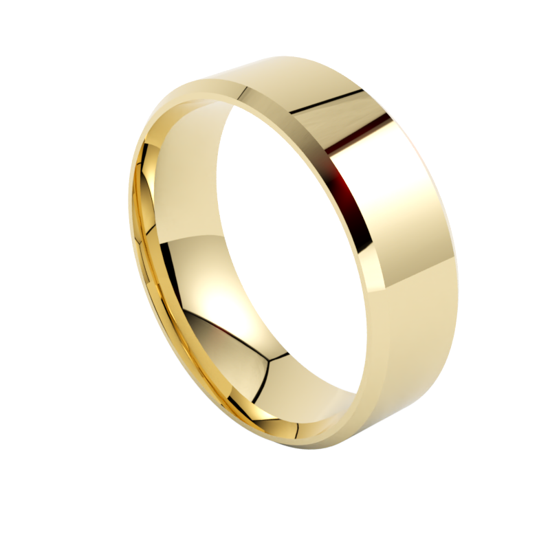 Złota płaska fazowana obrączka ślubna 7 mm